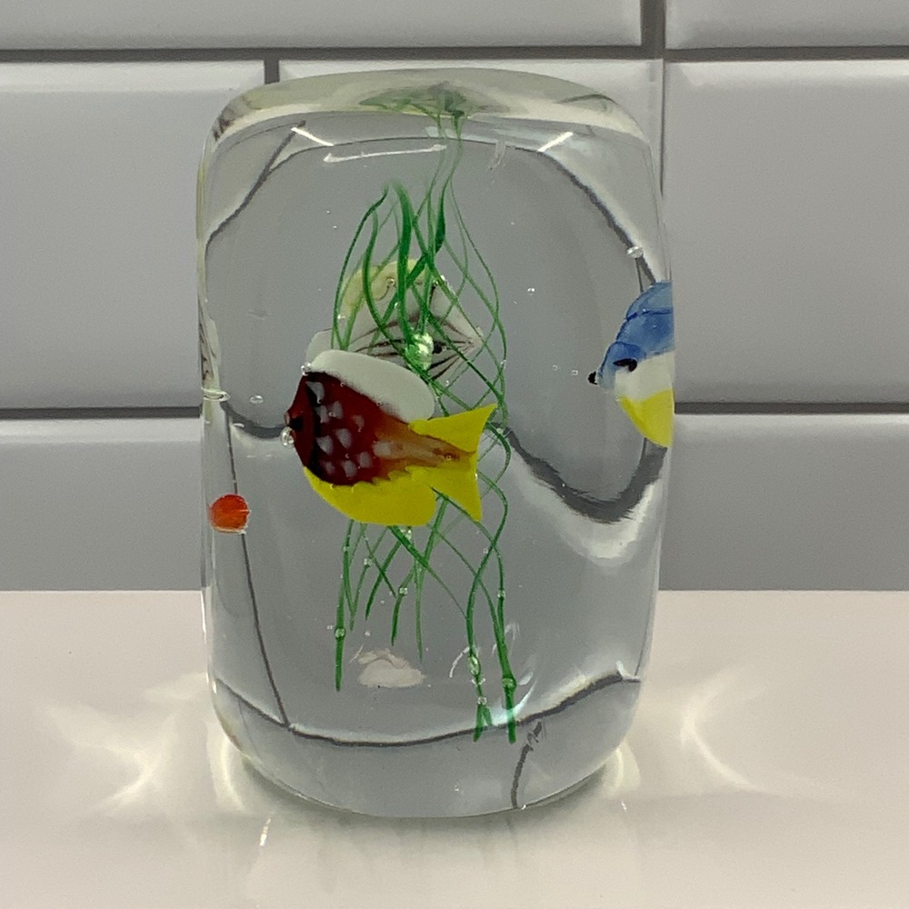 Dynasty Gallery Glass Paperweight Tropical Fish Shrimp Aquarium Heirloom Art